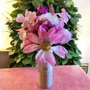 Vtg Grasslands Road BBF Pink Vase Purple White Silk Flowers Bouquet Best Buds